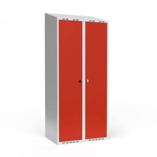 Dobbeltskab/parskab 400+400 mm Skråt tag 2-søjlet Parvis lås Rød dør Cylinderlås