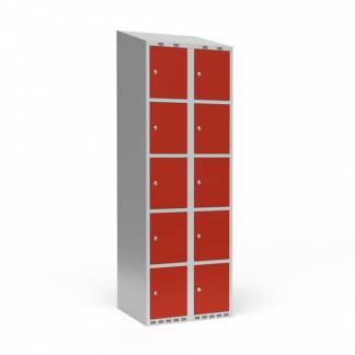 Garderobeskab 2x300 mm Skr&aring;t tag 5 rum i h&oslash;jden R&oslash;d d&oslash;r Cylinderl&aring;s