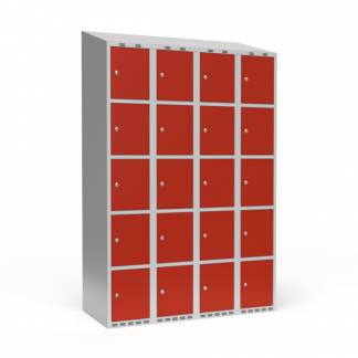 Garderobeskab 4x300 mm Skr&aring;t tag 5 rum i h&oslash;jden R&oslash;d d&oslash;r Cylinderl&aring;s