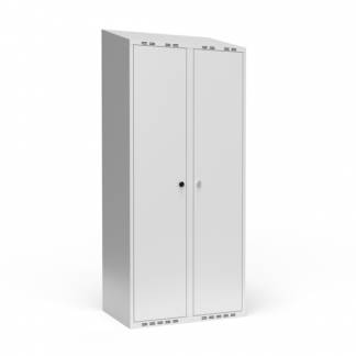 Parskab 400+400 mm m/skråt tag, 2 lys grå døre med parvis lås m/greb for hængelås