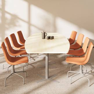 Konferencebord DNA, Birk 3200x1200 mm bådformet, Alugrå understel