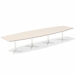 Konferencebord DNA, Birk 4400x1200 mm b&aring;dformet, Hvid understel