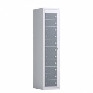 Tøjudleveringsskab 1x11 rum med lige tag og antracit døre med greb f/hængelås