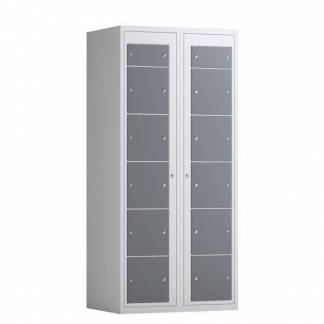 Tøjudleveringsskab 2x6 rum med lige tag og antracit døre med greb f/hængelås