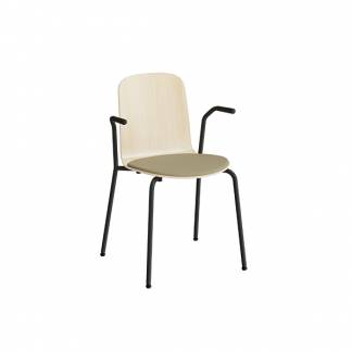 Stol Add 5901 hvidpigmenteret eg, polstret s&aelig;de i m&oslash;rkegr&oslash;nt tekstil, sortoliven stel