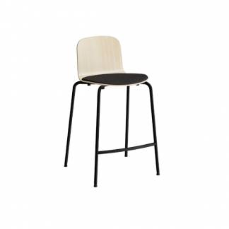 Barstol ADD Birk laminat, sæde i sort tekstil, sorte ben