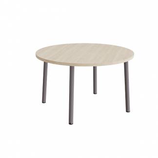 Bord Add 590, Ø1200 mm, højde 720 mm, hvidpigmenteret eg laminat på gråt stel