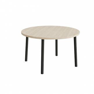 Bord Add 590, Ø1200 mm, højde 720 mm, hvidpigmenteret eg laminat på sortoliven stel