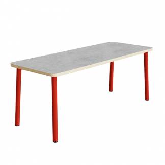 Bord Add 590, 1400x700 mm højde 900 mm med lys grå linoleum, rød stel