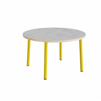 Bord Add 590, &Oslash;1200 mm, h&oslash;jde 720 mm, lys gr&aring; linoleum p&aring; gult stel