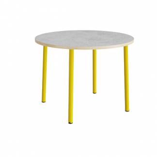 Bord Add 590, &Oslash;1200 mm, h&oslash;jde 900 mm, lys gr&aring; linoleum p&aring; gult stel