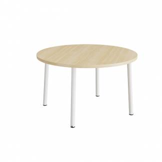 Bord Add 590, Ø1200 mm, højde 720 mm, lyddæmpende birk laminat på hvidt stel