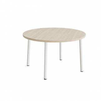 Bord Add 590, Ø1200 mm, højde 720 mm, lyddæmpende hvidpigmenteret eg laminat på hvidt stel