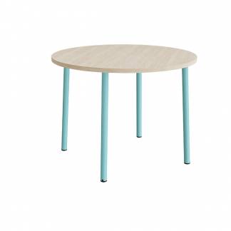 Bord Add 590, &Oslash;1200 mm, h&oslash;jde 900 mm, lydd&aelig;mpende hvidpigmenteret eg laminat p&aring; turkis stel