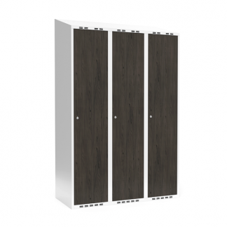 Garderobeskab 3x400 mm Skråt tag Hel søjle Laminat dør Nocturne wood Cylinderlås