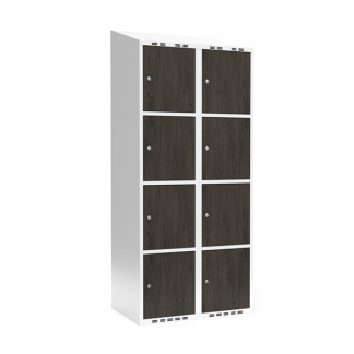 Garderobeskab 2x400 mm Skråt tag 4-delt søjle Laminat dør Nocturne wood Cylinderlås