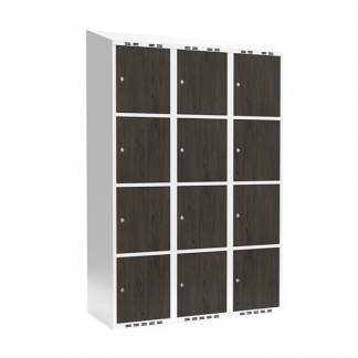 Garderobeskab 3x400 mm Skråt tag 4-delt søjle Laminat dør Nocturne wood Cylinderlås