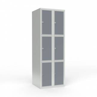 Skoleskab 2x300 Lige tag 3 rum i h&oslash;jden Lys gr&aring; laminatd&oslash;r Greb for h&aelig;ngel&aring;s