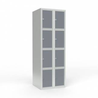 Skoleskab 2x300 Lige tag 4 rum i h&oslash;jden Lys gr&aring; laminatd&oslash;r Greb for h&aelig;ngel&aring;s