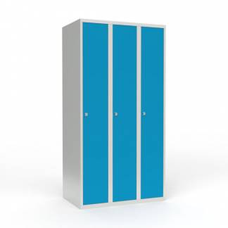 Skoleskab 3x300 Lige tag 1 rum i h&oslash;jden Lys bl&aring;  st&aring;ld&oslash;r Greb for h&aelig;ngel&aring;s