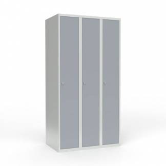 Skoleskab 3x300 Lige tag 1 rum i h&oslash;jden Gr&aring; st&aring;ld&oslash;r Greb for h&aelig;ngel&aring;s