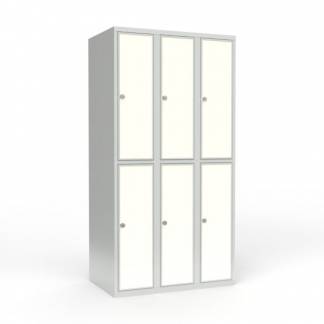 Skoleskab 3x300 Lige tag 2 rum i h&oslash;jden Hvid laminatd&oslash;r Greb for h&aelig;ngel&aring;s