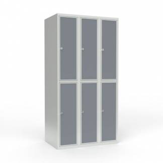 Skoleskab 3x300 Lige tag 2 rum i h&oslash;jden Lys gr&aring; laminatd&oslash;r Greb for h&aelig;ngel&aring;s