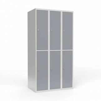 Skoleskab 3x300 Lige tag 2 rum i h&oslash;jden Gr&aring; st&aring;ld&oslash;r Greb for h&aelig;ngel&aring;s