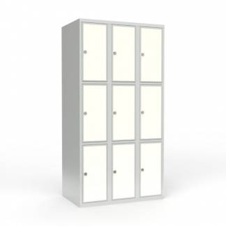 Skoleskab 3x300 Lige tag 3 rum i h&oslash;jden Hvid laminatd&oslash;r Greb for h&aelig;ngel&aring;s