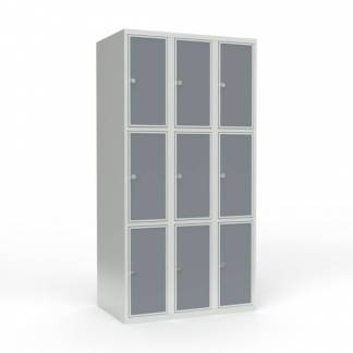 Skoleskab 3x300 Lige tag 3 rum i h&oslash;jden Lys gr&aring; laminatd&oslash;r Greb for h&aelig;ngel&aring;s