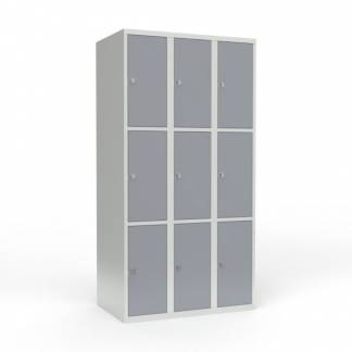 Skoleskab 3x300 Lige tag 3 rum i h&oslash;jden Gr&aring; st&aring;ld&oslash;r Greb for h&aelig;ngel&aring;s