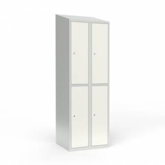 Skoleskab 2x300 Skr&aring;t tag 2 rum i h&oslash;jden Hvid st&aring;ld&oslash;r Cylinderl&aring;s