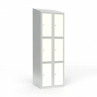 Skoleskab 2x300 Skr&aring;t tag 3 rum i h&oslash;jden Hvid laminatd&oslash;r Cylinderl&aring;s