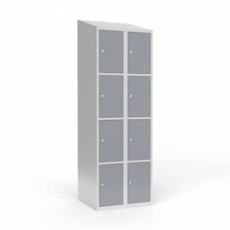 Skoleskab 2x300 Skr&aring;t tag 4 rum i h&oslash;jden Gr&aring; st&aring;ld&oslash;r Cylinderl&aring;s