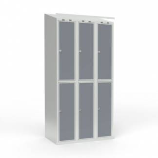 Skoleskab 3x300 Skr&aring;t tag 2 rum i h&oslash;jden Lys gr&aring; laminatd&oslash;r Greb for h&aelig;ngel&aring;s