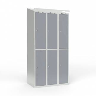 Skoleskab 3x300 Skr&aring;t tag 2 rum i h&oslash;jden Gr&aring; st&aring;ld&oslash;r Cylinderl&aring;s