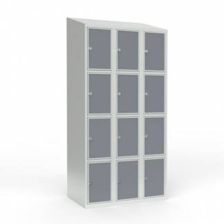 Skoleskab 3x300 Skr&aring;t tag 4 rum i h&oslash;jden Lys gr&aring; laminatd&oslash;r Greb for h&aelig;ngel&aring;s