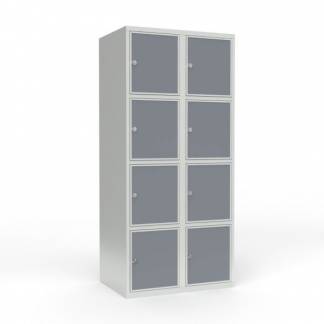 Skoleskab 2x400 Lige tag 4 rum i h&oslash;jden Lys gr&aring; laminatd&oslash;r Greb for h&aelig;ngel&aring;s