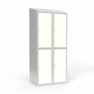 Skoleskab 2x400 Skr&aring;t tag 2 rum i h&oslash;jden Hvid laminatd&oslash;r Cylinderl&aring;s