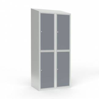 Skoleskab 2x400 Skr&aring;t tag 2 rum i h&oslash;jden Lys gr&aring; laminatd&oslash;r Cylinderl&aring;s