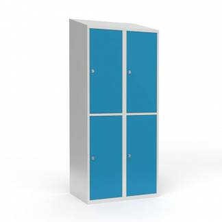 Skoleskab 2x400 Skr&aring;t tag 2 rum i h&oslash;jden Lys bl&aring;  st&aring;ld&oslash;r Greb for h&aelig;ngel&aring;s