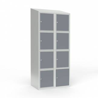 Skoleskab 2x400 Skr&aring;t tag 4 rum i h&oslash;jden Lys gr&aring; laminatd&oslash;r Cylinderl&aring;s