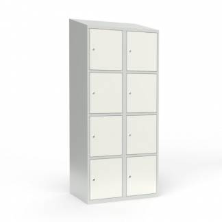 Skoleskab 2x400 Skr&aring;t tag 4 rum i h&oslash;jden Hvid st&aring;ld&oslash;r Cylinderl&aring;s