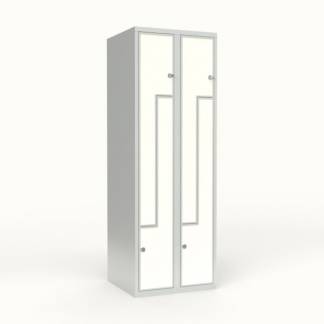 Skoleskab 2x300 Lige tag, Z-d&oslash;r Hvid laminatd&oslash;r Greb for h&aelig;ngel&aring;s