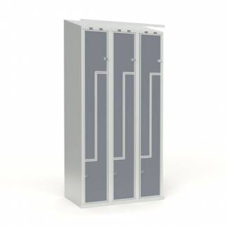 Skoleskab 3x300 Lige tag, Z-d&oslash;r Gr&aring; laminatd&oslash;r Greb for h&aelig;ngel&aring;s