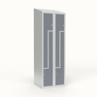 Skoleskab 2x300 Skr&aring;t tag, Z-d&oslash;r Gr&aring; laminatd&oslash;r Cylinderl&aring;s