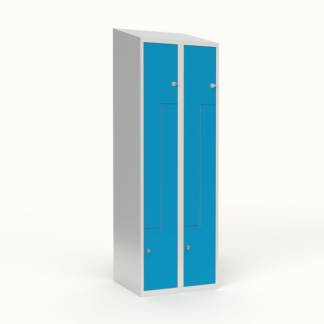 Skoleskab 2x300 Skr&aring;t tag, Z-d&oslash;r Lys bl&aring; st&aring;ld&oslash;r Greb for h&aelig;ngel&aring;s