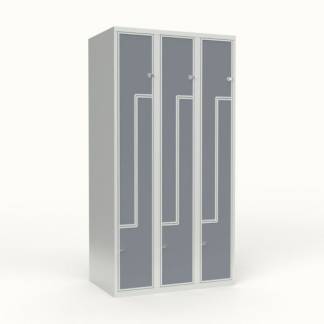 Skoleskab 3x300 Skråt tag, Z-dør Grå laminatdør Greb for hængelås