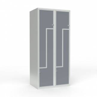 Skoleskab 2x400 Lige tag, Z-d&oslash;r Gr&aring; laminatd&oslash;r Greb for h&aelig;ngel&aring;s