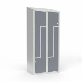 Skoleskab 2x400 Skr&aring;t tag, Z-d&oslash;r Gr&aring; laminatd&oslash;r Cylinderl&aring;s